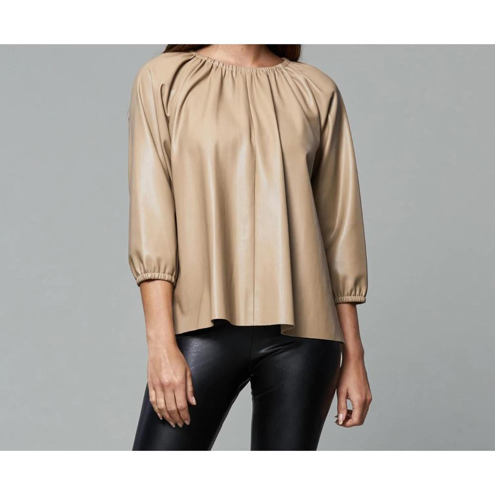 NEW DOLCE CABO blakely faux leather puff sleeve top in taupe